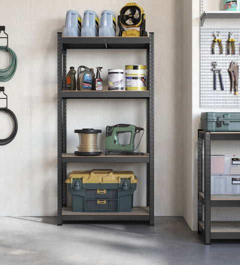 Rootz Standing Shelf - Bookcase - Storage Rack - Adjustable Shelves - Steel & MDF - 40cm x 80cm x 160cm - Greige Black - 130kg Max Load - 10.5kg