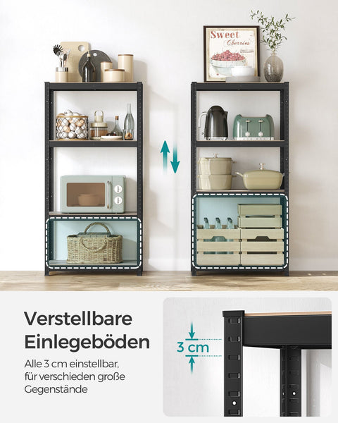 Rootz Standing Shelf - Bookcase - Storage Rack - Adjustable Shelves - Steel & MDF - 40cm x 80cm x 160cm - Greige Black - 130kg Max Load - 10.5kg