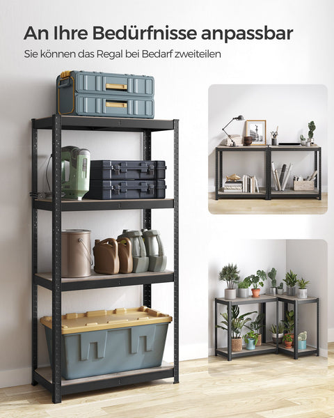 Rootz Steel and MDF Stand Shelf - Greige Black - Storage Rack - Heavy Duty - Easy Assembly - 40cm x 80cm x 160cm