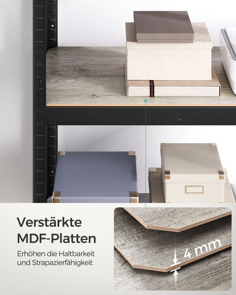 Rootz Steel and MDF Stand Shelf - Greige Black - Storage Rack - Heavy Duty - Easy Assembly - 40cm x 80cm x 160cm