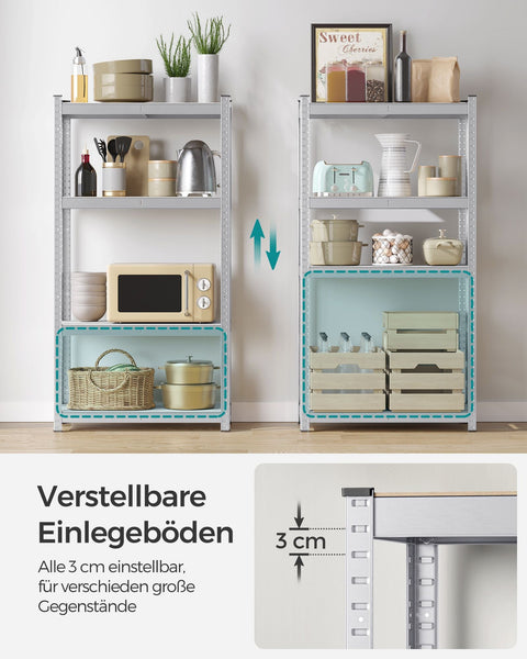 Rootz 2 Pack Zilver Opbergrek - Plank - Metalen Planken - Gegalvaniseerd Staal - MDF - Heavy Duty - 40cm x 80cm x 160cm