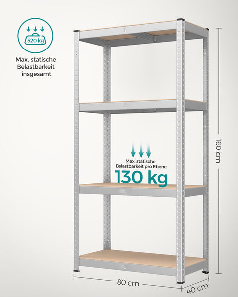 Rootz 2 Pack Storage Racks - Metal Shelves - Adjustable Shelving - Heavy Duty - 40cm x 80cm x 160cm