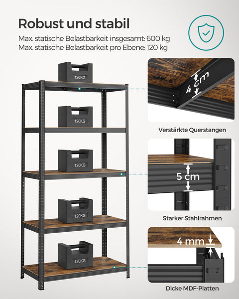 Rootz Heavy Duty Standing Shelf - Metal Frame - Steel Construction - Rust-Resistant - Adjustable Shelves - 50cm x 100cm x 200cm