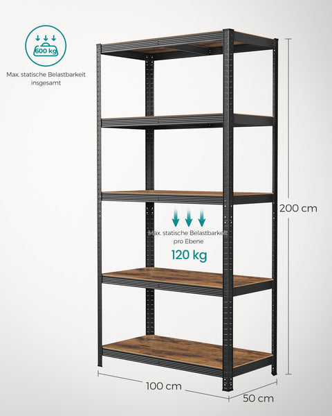Rootz Heavy Duty Standing Shelf - Metal Frame - Steel Construction - Rust-Resistant - Adjustable Shelves - 50cm x 100cm x 200cm