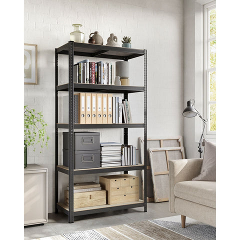 Rootz Adjustable Standing Shelf - Organizer Rack - Storage Unit - Steel and MDF Construction - 50cm x 100cm x 200cm - Greige Black