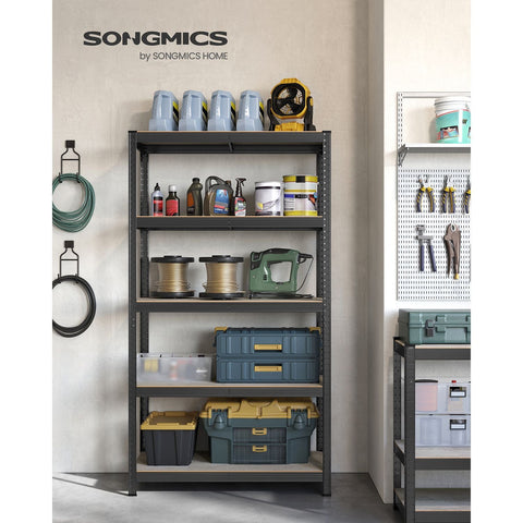 Rootz 3 Tier Stand Shelf - Storage Rack - Organizer - Steel and MDF - Greige Black - 50cm x 100cm x 200cm - Heavy Duty - Easy Assembly - Anti-tip Feature