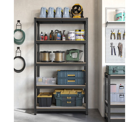 Rootz Adjustable Standing Shelf - Organizer Rack - Storage Unit - Steel and MDF Construction - 50cm x 100cm x 200cm - Greige Black