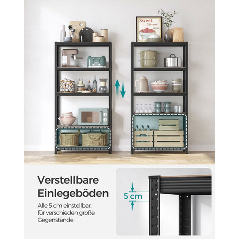 Rootz 3 Tier Stand Shelf - Storage Rack - Organizer - Steel and MDF - Greige Black - 50cm x 100cm x 200cm - Heavy Duty - Easy Assembly - Anti-tip Feature