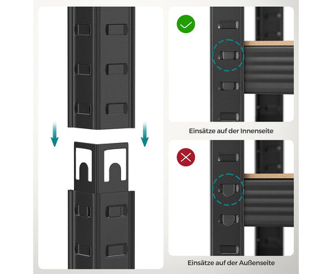 Rootz Adjustable Standing Shelf - Organizer Rack - Storage Unit - Steel and MDF Construction - 50cm x 100cm x 200cm - Greige Black