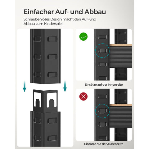 Rootz 3 Tier Stand Shelf - Storage Rack - Organizer - Steel and MDF - Greige Black - 50cm x 100cm x 200cm - Heavy Duty - Easy Assembly - Anti-tip Feature