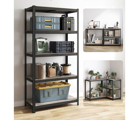 Rootz Adjustable Standing Shelf - Organizer Rack - Storage Unit - Steel and MDF Construction - 50cm x 100cm x 200cm - Greige Black