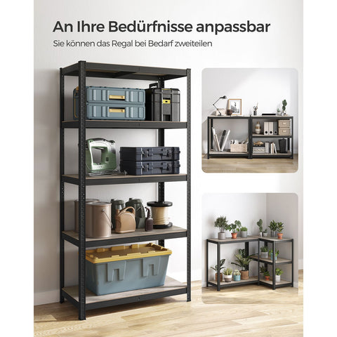 Rootz 3 Tier Stand Shelf - Storage Rack - Organizer - Steel and MDF - Greige Black - 50cm x 100cm x 200cm - Heavy Duty - Easy Assembly - Anti-tip Feature