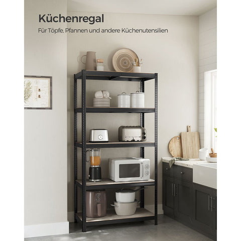 Rootz 3 Tier Stand Shelf - Storage Rack - Organizer - Steel and MDF - Greige Black - 50cm x 100cm x 200cm - Heavy Duty - Easy Assembly - Anti-tip Feature