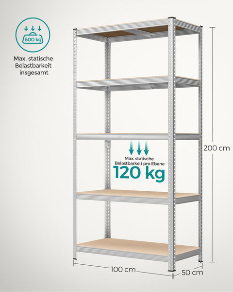 Rootz Garage Storage Rack - Steel Shelving System - Adjustable Shelves - Strong Support - Rust-Resistant - 200cm x 100cm x 50cm