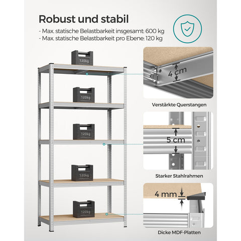 Rootz Garage Storage Shelves - Heavy Duty Storage Rack - Steel Frame - Adjustable Shelves - Rust-Resistant - 200cm x 100cm x 50cm