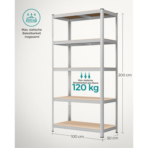 Rootz Garage Storage Shelves - Heavy Duty Storage Rack - Steel Frame - Adjustable Shelves - Rust-Resistant - 200cm x 100cm x 50cm