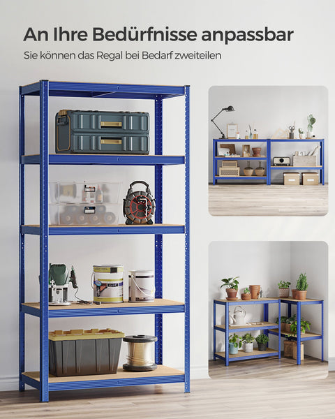 Rootz Storage Rack - Steel Shelving System - Garage Organizer - Reinforced Frame - Adjustable Shelves - 200cm x 100cm x 50cm - Blue