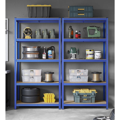Rootz Blue Storage Rack - Shelving Unit - Metal Racks - Heavy-Duty - 50cm x 100cm x 200cm - Wall-Mountable - 600kg Static Load Capacity