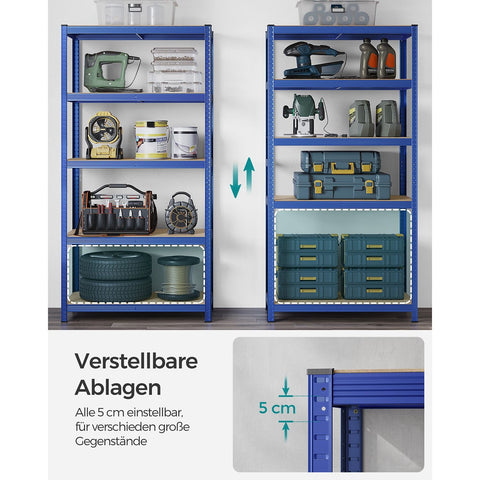 Rootz Blue Storage Rack - Shelving Unit - Metal Racks - Heavy-Duty - 50cm x 100cm x 200cm - Wall-Mountable - 600kg Static Load Capacity