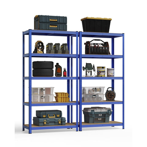 Rootz Blue Storage Rack - Shelving Unit - Metal Racks - Heavy-Duty - 50cm x 100cm x 200cm - Wall-Mountable - 600kg Static Load Capacity