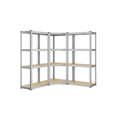 Rootz Corner Shelf Set - Metal Display Shelf - 4 Tier - Silver-Beige - Galvanized Steel, MDF - 160cm x 160cm x 160cm