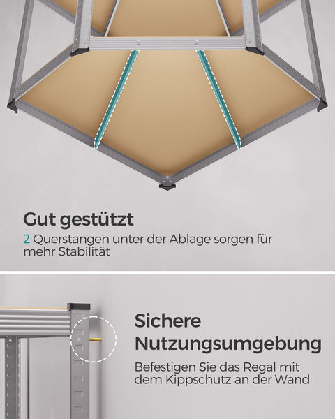 Rootz 3 Piece Set Corner Shelf - Galvanized Steel - MDF - Storage Shelves - Heavy Duty - Easy Assembly - 160cm x 160cm x 160cm