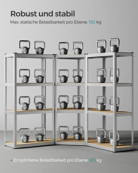 Rootz 3 Piece Set Corner Shelf - Galvanized Steel - MDF - Storage Shelves - Heavy Duty - Easy Assembly - 160cm x 160cm x 160cm