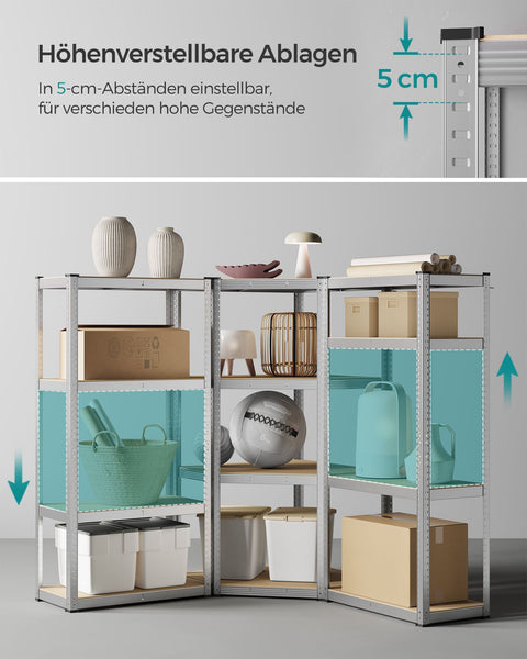 Rootz 3 Piece Set Corner Shelf - Galvanized Steel - MDF - Storage Shelves - Heavy Duty - Easy Assembly - 160cm x 160cm x 160cm