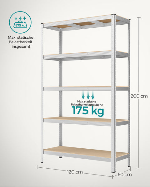 Rootz Garage Storage Rack - Utility Shelf - Shelving System - Steel Frame - MDF Shelves - Rust-Resistant - 200cm x 120cm x 60cm