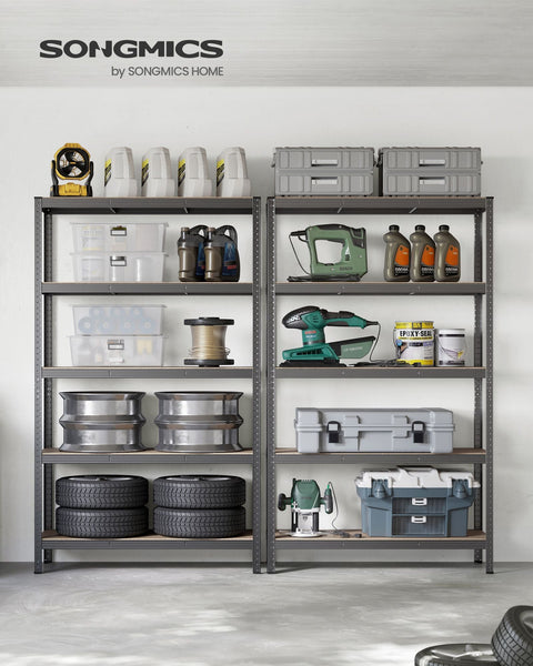 Rootz Gray Storage Rack - Shelving Unit - Organizer - Powder-coated Steel - MDF - Heavy Duty - 60cm x 120cm x 200cm