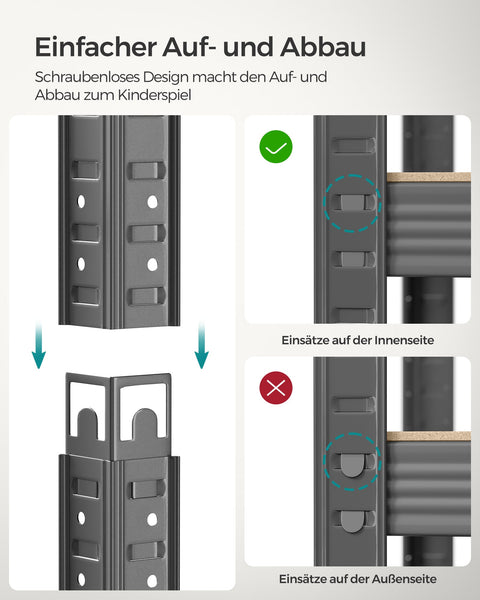 Rootz Gray Storage Rack - Shelving Unit - Organizer - Powder-coated Steel - MDF - Heavy Duty - 60cm x 120cm x 200cm