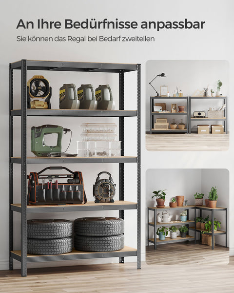 Rootz Gray Storage Rack - Shelving Unit - Organizer - Powder-coated Steel - MDF - Heavy Duty - 60cm x 120cm x 200cm