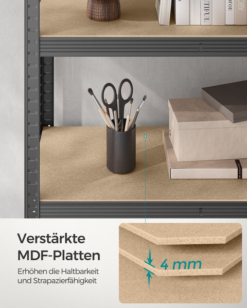 Rootz Gray Storage Rack - Shelving Unit - Organizer - Powder-coated Steel - MDF - Heavy Duty - 60cm x 120cm x 200cm