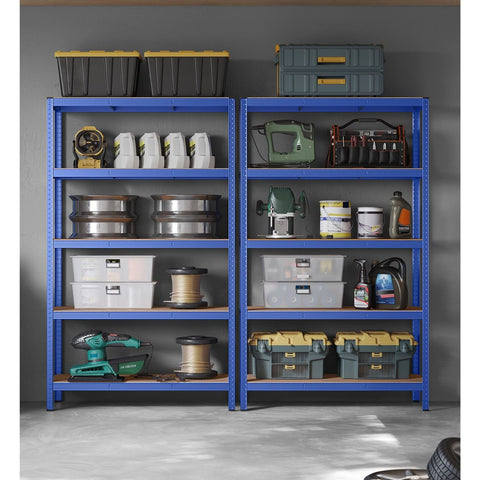 Rootz 2-Pack Blue Storage Rack - Steel Shelf - Heavy Duty - Adjustable Shelves - 60cm x 120cm x 200cm
