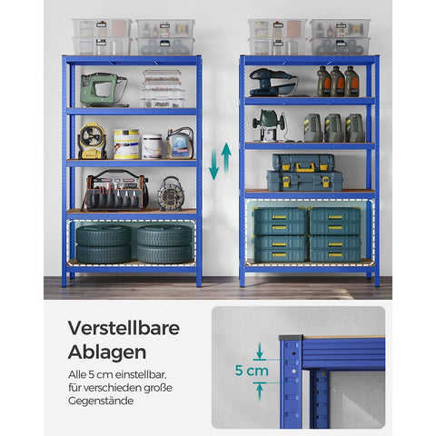 Rootz 2-Pack Blue Storage Rack - Steel Shelf - Heavy Duty - Adjustable Shelves - 60cm x 120cm x 200cm