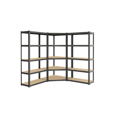 Rootz 5 Tier Corner Shelf Set - Ink Black-Natural Beige - Steel & MDF - 180cm x 180cm x 180cm - 2625kg Load Capacity