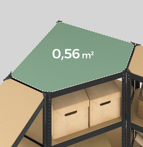 Rootz 5 Tier Corner Shelf Set - Ink Black-Natural Beige - Steel & MDF - 180cm x 180cm x 180cm - 2625kg Load Capacity