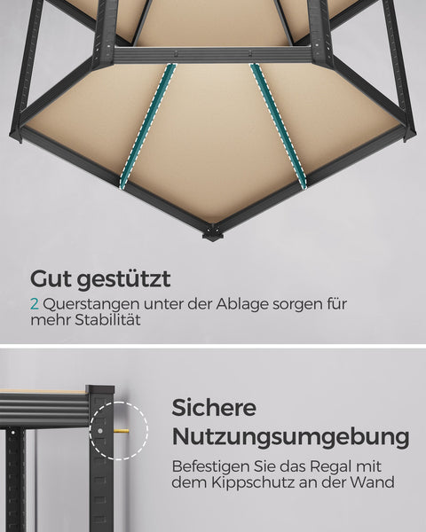 Rootz 5 Tier Corner Shelf Set - Ink Black-Natural Beige - Steel & MDF - 180cm x 180cm x 180cm - 2625kg Load Capacity