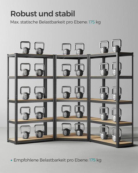 Rootz 5 Tier Corner Shelf Set - Ink Black-Natural Beige - Steel & MDF - 180cm x 180cm x 180cm - 2625kg Load Capacity