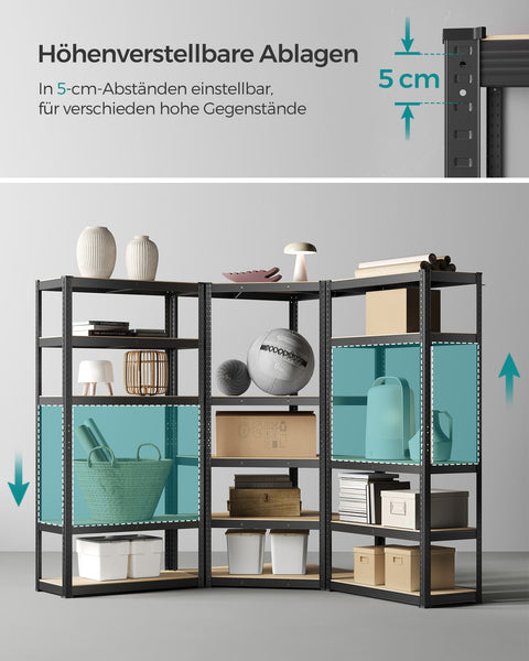 Rootz 5 Tier Corner Shelf Set - Ink Black-Natural Beige - Steel & MDF - 180cm x 180cm x 180cm - 2625kg Load Capacity