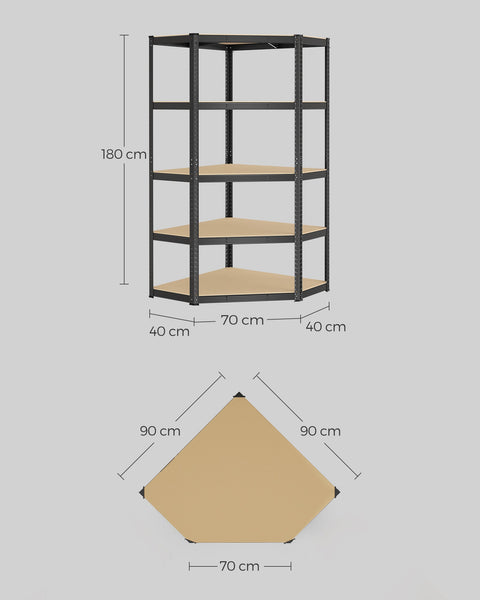 Rootz Corner Shelf - Bookcase - Shelving Unit - sturdy MDF - 90cm x 90cm x 180cm - 20.8kg - 875kg Capacity