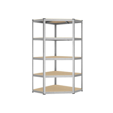 Rootz Corner Shelf - Galvanized Steel - MDF - Tall Bookcase - 90cm x 90cm x 180cm