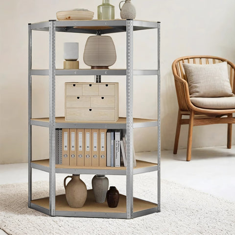 Rootz Corner Shelf 5 Levels - Heavy Load Shelf - Metal Storage - Max Capacity 875kg - 70 x 70 x 180cm