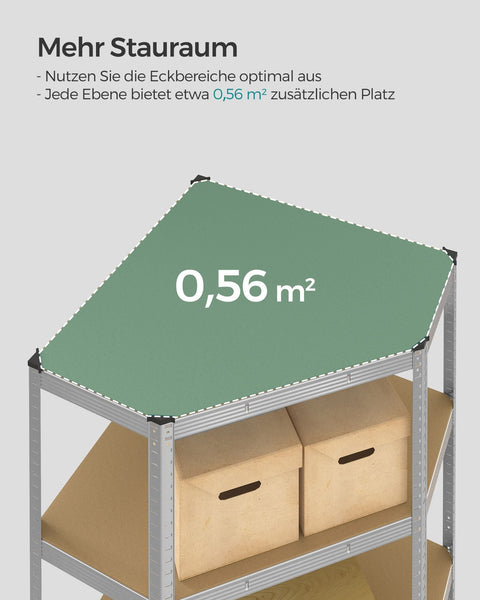 Rootz Corner Shelf - Galvanized Steel - MDF - Tall Bookcase - 90cm x 90cm x 180cm