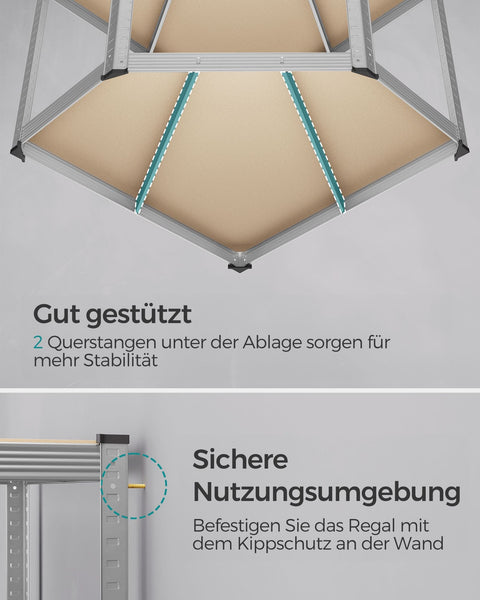 Rootz Corner Shelf - Galvanized Steel - MDF - Tall Bookcase - 90cm x 90cm x 180cm