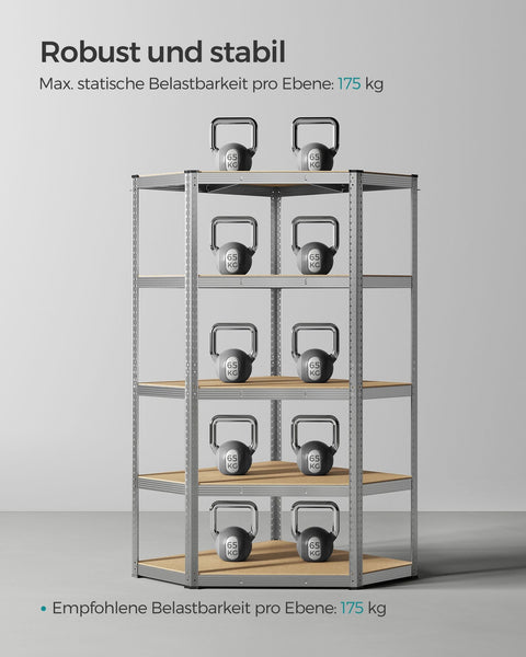 Rootz Corner Shelf - Galvanized Steel - MDF - Tall Bookcase - 90cm x 90cm x 180cm