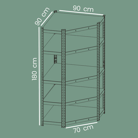 Rootz Corner Shelf 5 Levels - Heavy Load Shelf - Metal Storage - Max Capacity 875kg - 70 x 70 x 180cm