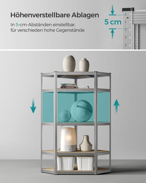Rootz Corner Shelf - Galvanized Steel - MDF - Tall Bookcase - 90cm x 90cm x 180cm