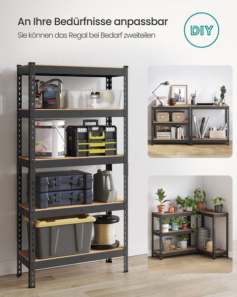 Rootz Heavy Duty Shelf - 5 Tier Storage Unit - Sturdy Rack - 875kg Capacity - Steel & MDF - 30 x 75 x 150 cm