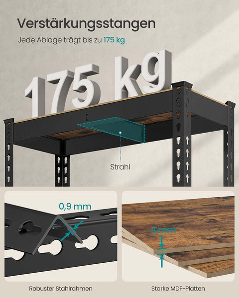 Rootz 5 Tier Heavy-Duty Shelf - Storage Rack - Shelving Unit - Robust Steel - 30cm x 75cm x 150cm